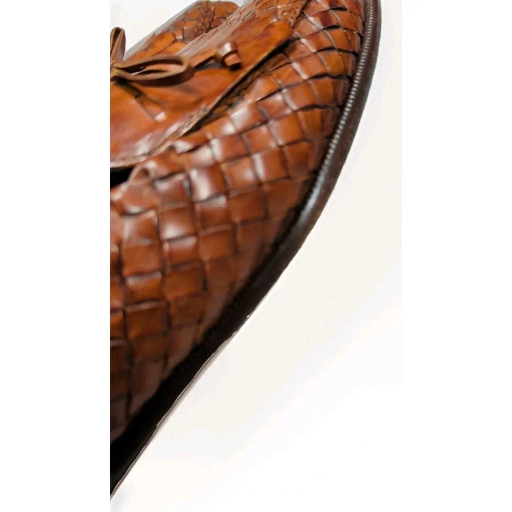 BRAGANO By COLE HAAN VINTAGE ITALIAN LOAFERS SIZE 11 WOVEN COGNAC LEATHER SHOES